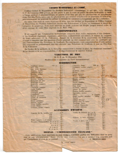 Fédération nationale des herboristes - 1942 - verso