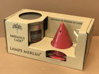 coffret lampe merlin couleur rouge + boite de poudre bois de cade 90 g 